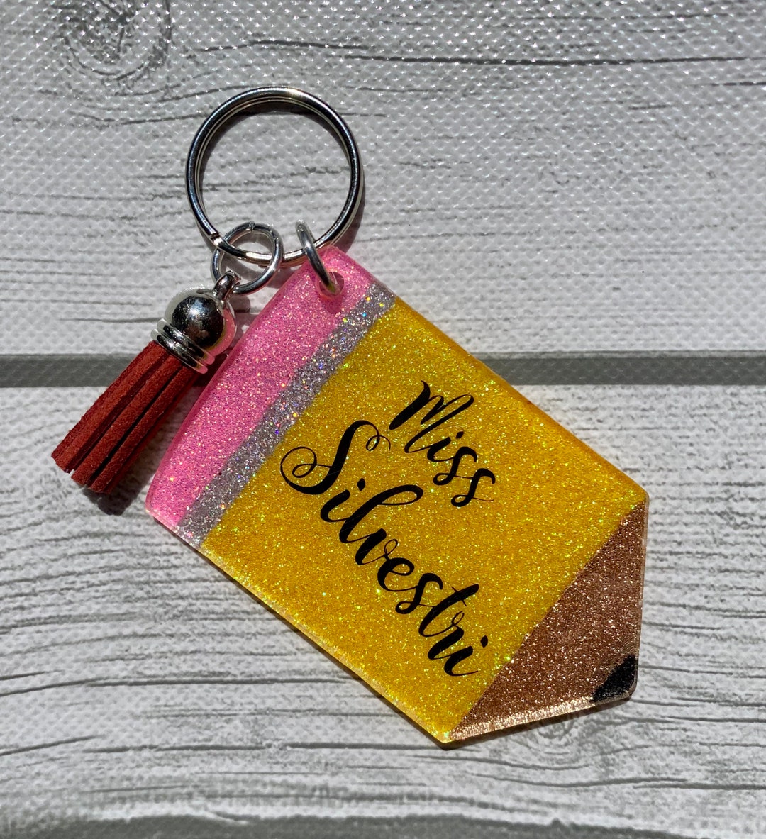 Pencil Glitter Keychain Personalized Custom Made for You Etsy