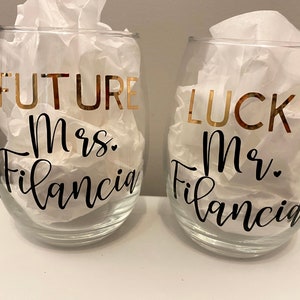 Engagement wine glasses, SET OF TWO, perfect gift for a newly engaged couple, personalized!