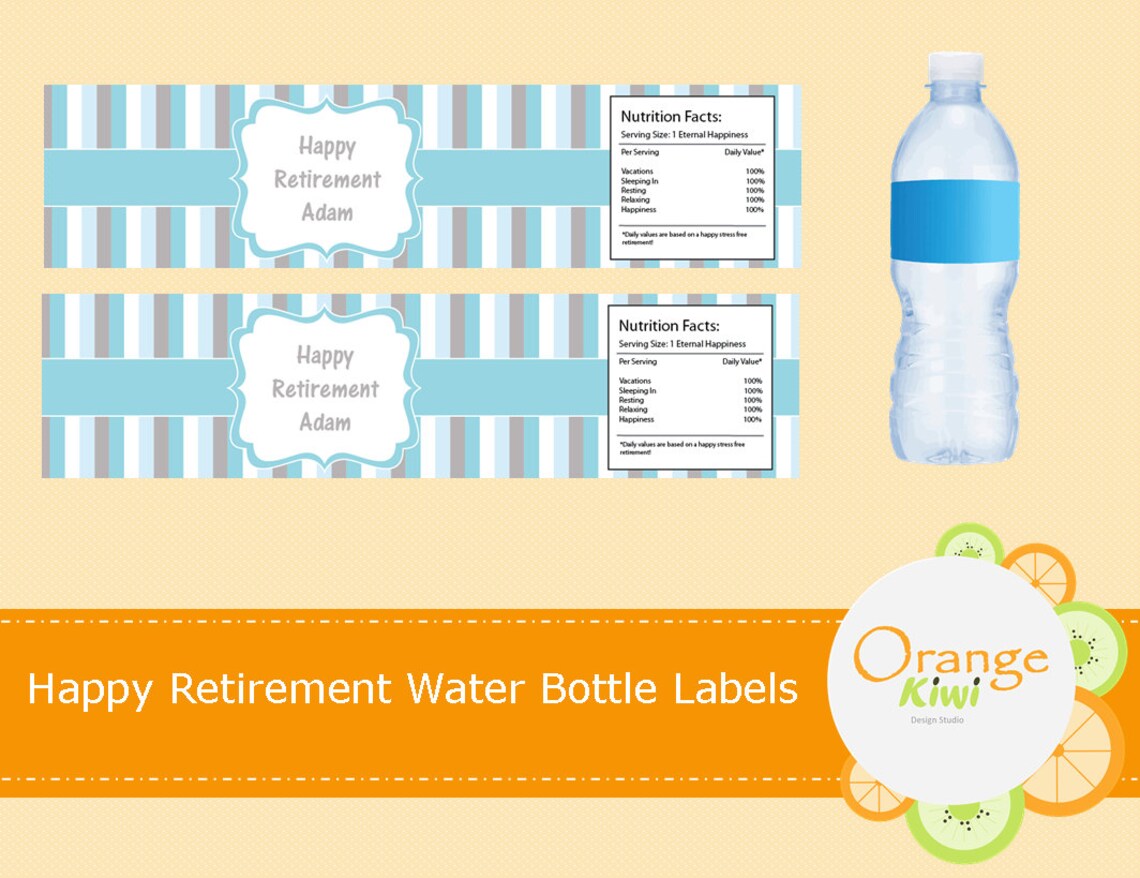 Custom Retirement Water Bottle Labels Personalized Water Etsy