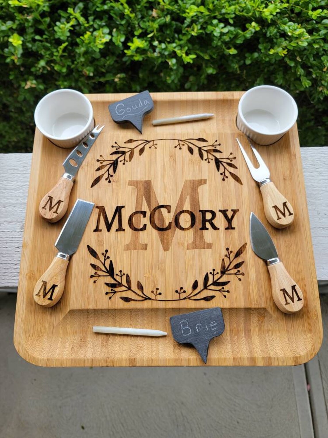 Charcuterie board with drawer and utensils. Personalized. Etsy