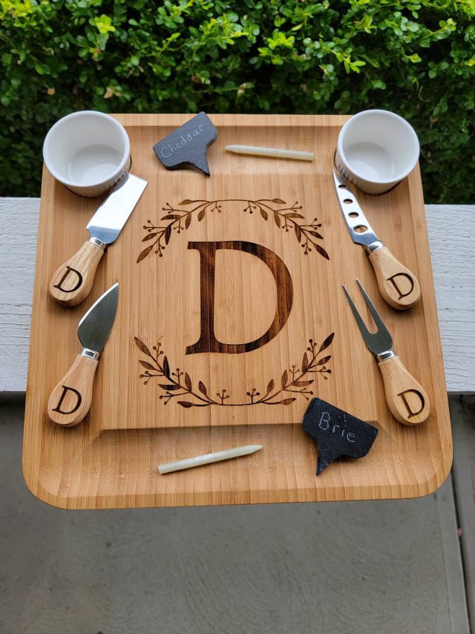 Charcuterie board with drawer and utensils. Personalized. Etsy