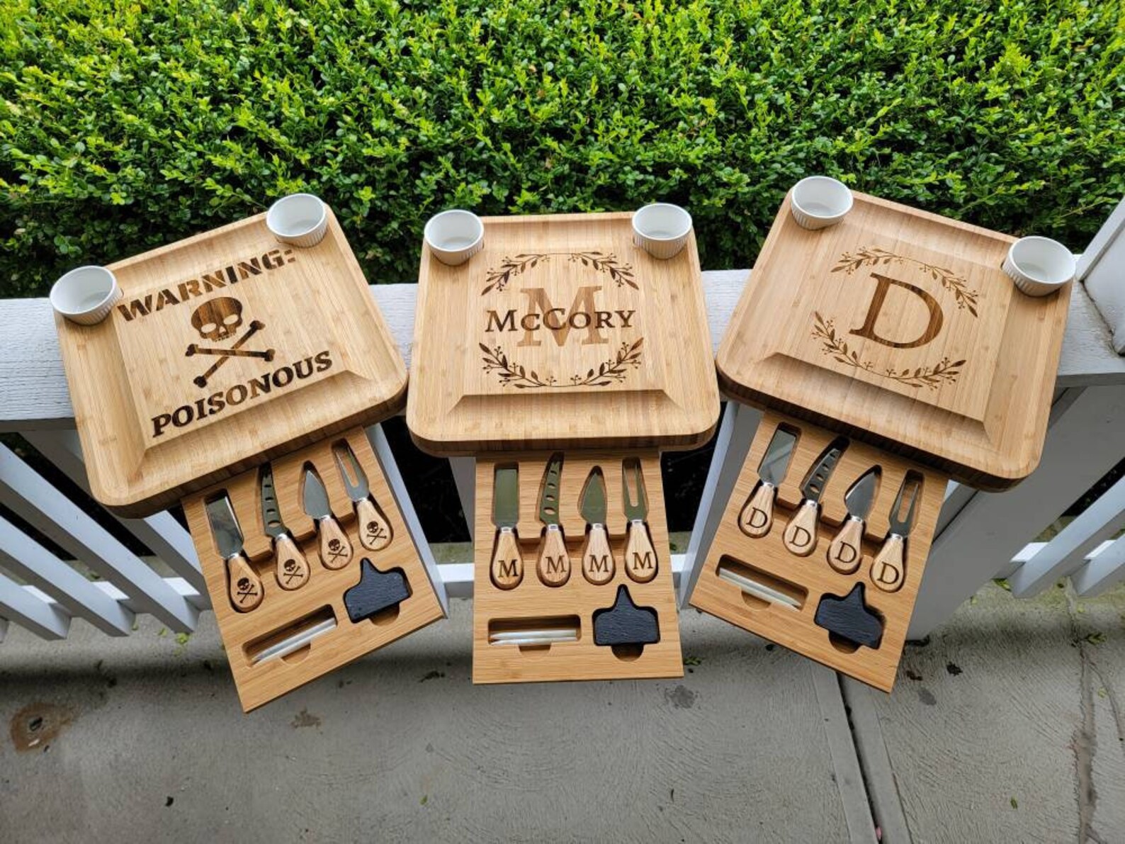 Charcuterie board with drawer and utensils. Personalized. Etsy