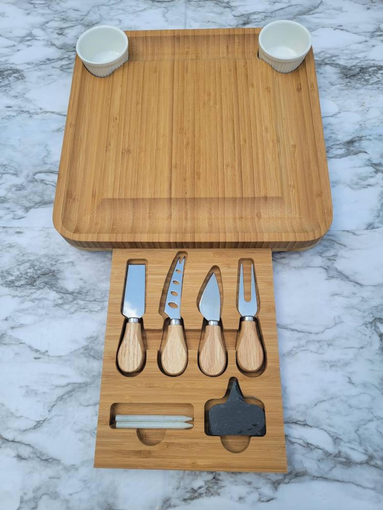 Charcuterie board with drawer and utensils. Personalized. Etsy