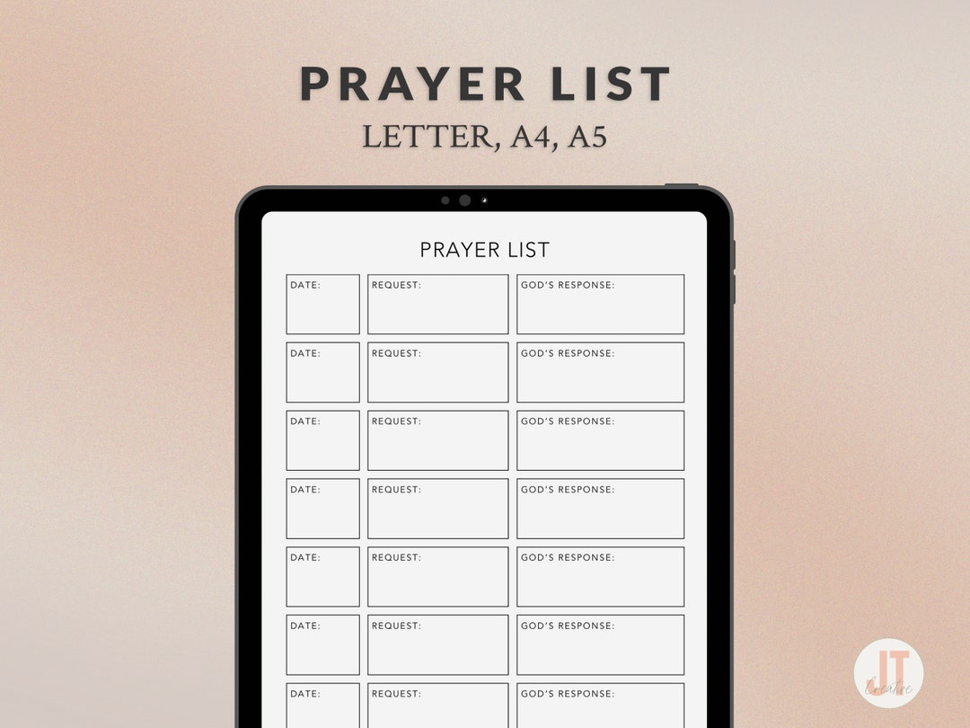 Prayer List Notes Digital & Printable Letter, A4, A5 Goodnotes ...