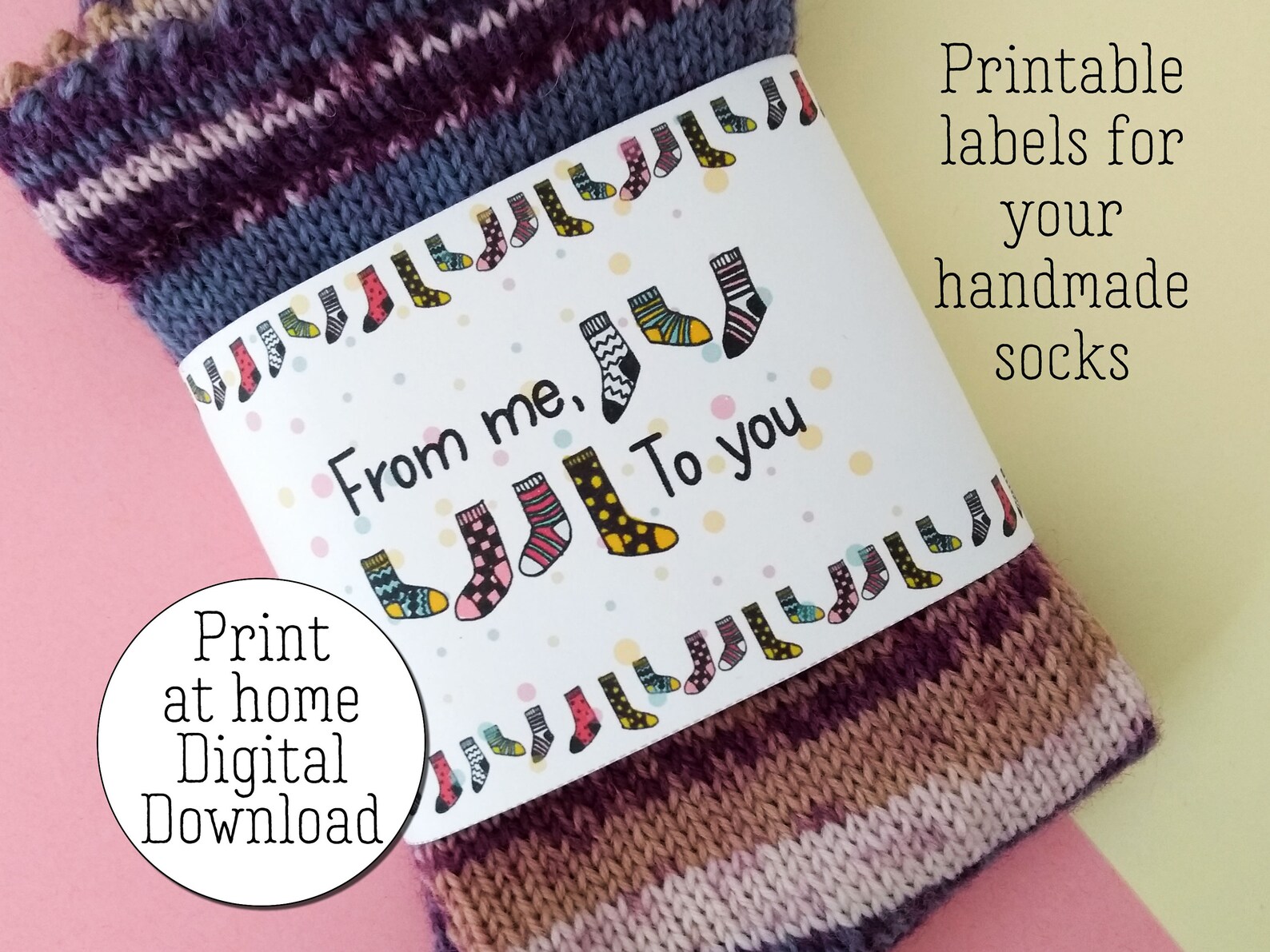 Sock label sock band printable instant digital download image 0.