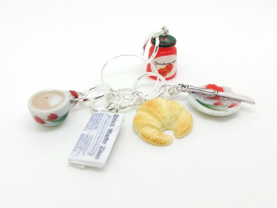 Knitting Notion Stitch Marker Progress Keeper Gift for Knitter Food Charm Knitting Marker Miniature Food Breakfast Plate Charm