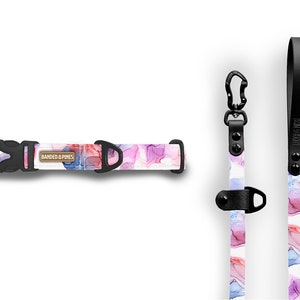 Ink Pools Pink Walk Kit FI Compatible Series 2 Series 3 Adventure Dog Collar + 5ft Leash | Handmade Durable Heavy Duty Waterproof BioThane