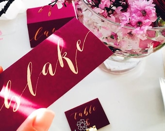 Place Cards - Burgundy Card with Gold Calligraphy