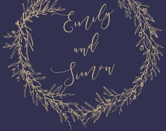 WEDDING INVITATION - Navy Gold Calligraphy