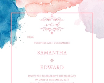 WEDDING/Baptism/Baby Shower/Bridal Shower INVITATIONS - Pastel Watercolour Calligraphy logo