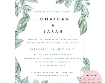 WEDDING INVITATION - Botanical Watercolour Fresh