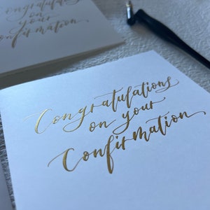 Congratulations White Card and Envelope set - Gold Calligraphy [Custom Event Stationery]