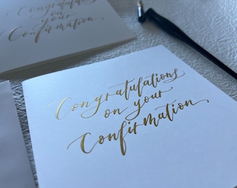 Congratulations White Card and Envelope set - Gold Calligraphy [Custom Event Stationery]