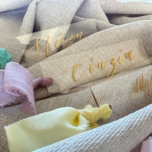 Name Gift Tags | Place Cards with Ribbon | Clear Perspex Acrylic with Gold Calligraphy | Baptism Confirmation Holy Communion