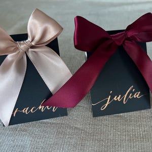 Name Tags | LUXE Black Card with Ribbon | Hand Calligraphy Brush Lettering (Rose Gold ink)