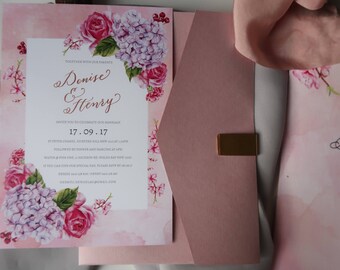 DIGITAL Wedding Event Stationery set// Watercolour Flowers Calligraphy suite// Blush and Rose Gold