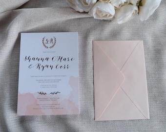 Rose Gold Metallic Hot Foil Calligraphy Letterpress Wedding Invitation Suite - Sample