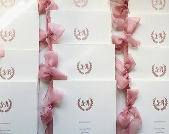 Wedding Day Stationery | Ceremony Booklet with Rose Gold Calligraphy and Hand-Tied Ribbon