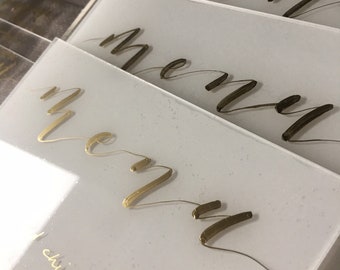 MENUS - Gold Caligraphy/Hand Lettering on Transparent Acrylic Acetate