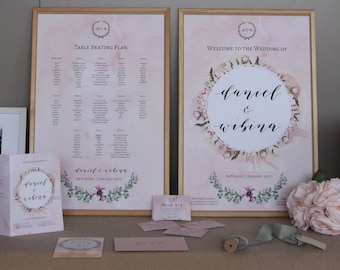 Simple Watercolour Wedding Invitations - Thank You cards - Ceremony Book - Seating Arrangement - Welcome Sign - Matching Wedding Stationery