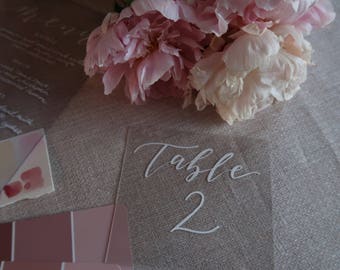 TABLE NUMBERS - White Lettering on Transparent Acrylic Acetate
