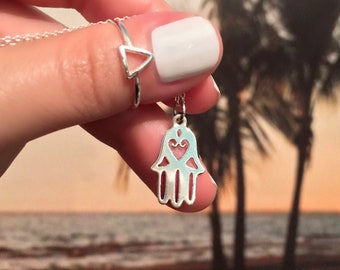 Hamsa Necklace - Sterling Silver Hamsa Hand Necklace - Hand of Fatima Necklace - Evil Eye Charm Necklace - Dainty Hand Pendant Necklace