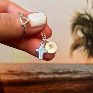 Cross Necklace - Crucifix Necklace - Sterling Silver Cross Necklace - Personalised Disc Necklace - Simple Cross Necklace - Layering Necklace