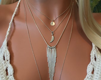 Feather Necklace - Boho Necklace - Bohemian Feather Necklace - Sterling Silver Charm Necklace