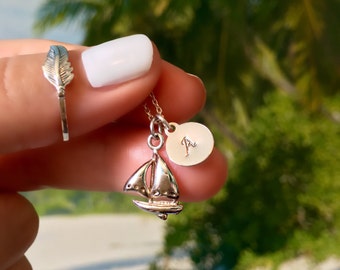 Sailboat Necklace - Sterling Silver Sailboat Necklace - Nautical Necklace - Initial Necklace - Nautical Charm Necklace - Yacht Necklace