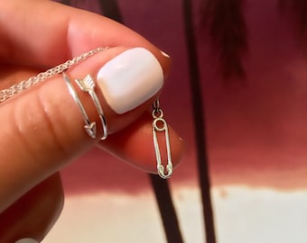 Safety Pin Necklace - Sterling Silver Safety Pin Necklace - Dainty Safety Pin Pendant Necklace - Safety Pin Charm Necklace