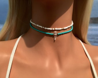 Turquoise Choker - Crystal Choker - Beaded Choker - Boho Choker Necklace - Bohemian Necklace