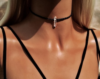 Black Choker - Crystal Choker - Beaded Choker - Boho Choker Necklace - Bohemian Necklace