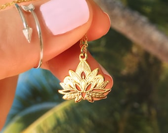 Gold Lotus Necklace, Gold Lotus Flower Necklace, Yoga Necklace, Buddhist Necklace, Lotus Pendant, Gold Vermeil Lotus Necklace