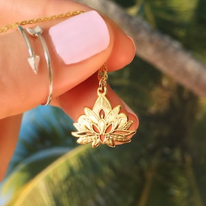 Gold Lotus Necklace, Gold Lotus Flower Necklace, Yoga Necklace, Buddhist Necklace, Lotus Pendant, Gold Vermeil Lotus Necklace