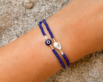 Blue Evil Eye Bracelet, Beaded Evil Eye Bracelet, Dainty Evil Eye Bracelet, Amulet Protection Bracelet, Stacking Bracelets, Friendship