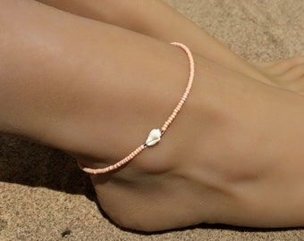 Blush Pink Beaded Anklet, Shell Anklet, Beaded Anklet, Ankle Bracelet, Foot Bracelet, Beach Anklet, Beach Jewelry, Anklets for Women