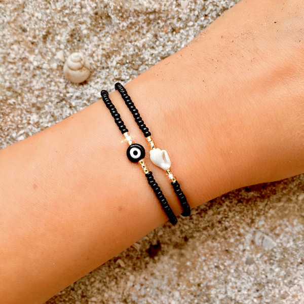 Black Evil Eye Bracelet, Beaded Evil Eye Bracelet, Greek Evil Eye Bracelet, Amulet Protection Bracelet, Stacking Bracelet, Dainty Bracelet