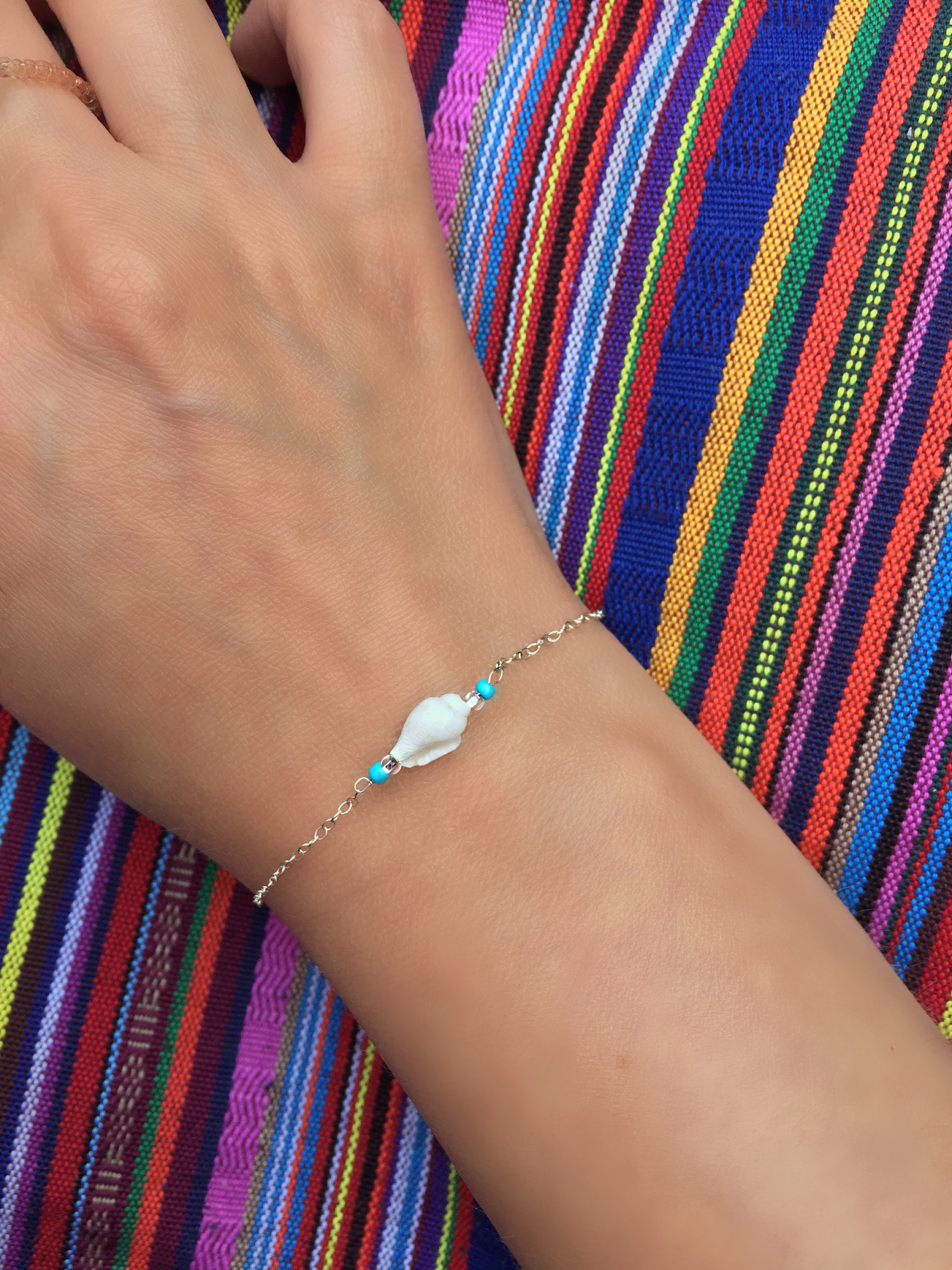 Seashell Bracelet Turquoise Bracelet Sterling Silver Etsy
