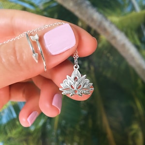 Sterling Silver Lotus Necklace, Silver Lotus Flower Necklace, Yoga Necklace, Buddhist Necklace, Lotus Pendant, Silver Lotus Necklace