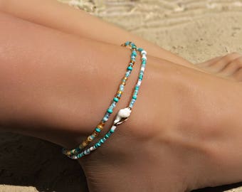 Turquoise Anklet, Ankle Bracelet, Foot Bracelet, Beaded Anklet, Beach Anklet , Beach Jewelry, Anklets for Women, Boho Anklet, Foot Jewelry