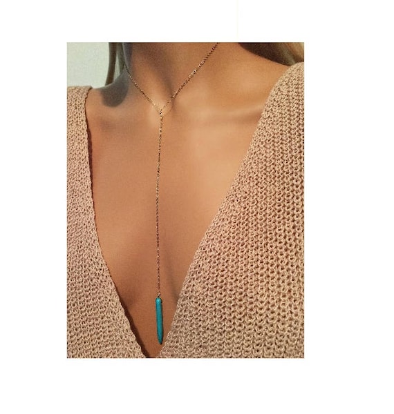 Turquoise Lariat Necklace Turquoise Y Necklace Gold Lariat