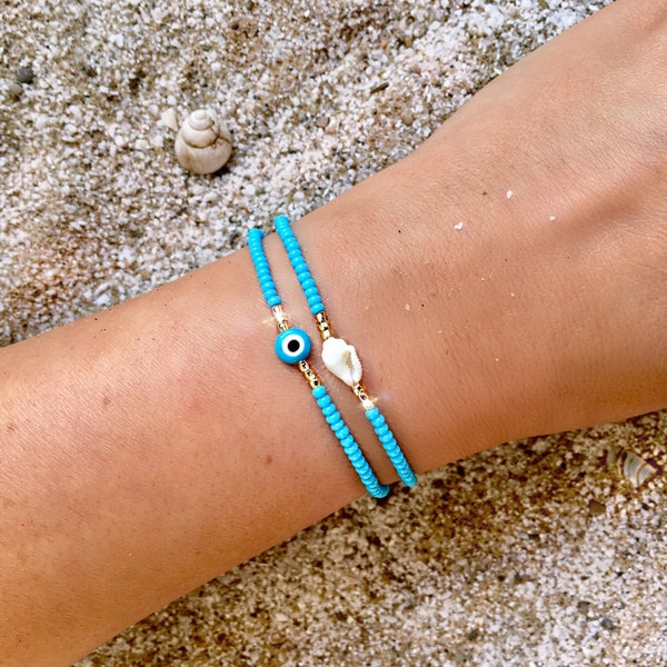 Evil Eye Bracelet, Blue Turquoise Evil Eye Bracelet, Beaded Evil Eye Bracelet, Blue Evil Eye Bracelet, Protection Bracelet, Stacking