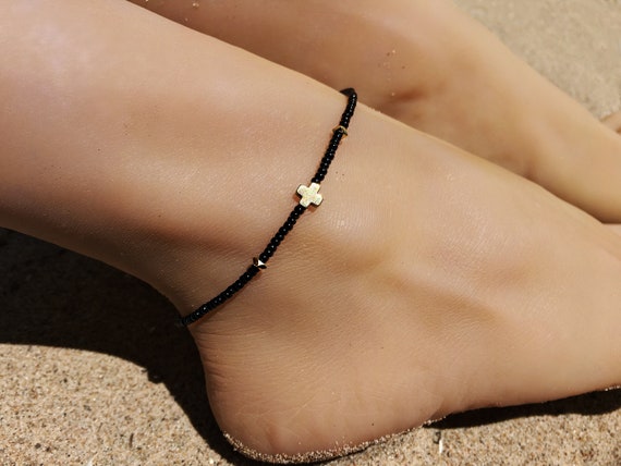 Flower Beads black Anklet – thesmithjewels
