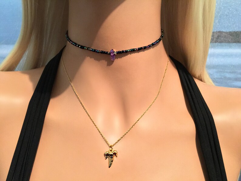 Scuba Leather Choker With Faceted Green Amethyst