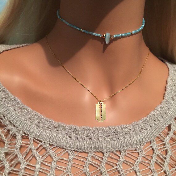 Gold razor necklace sale
