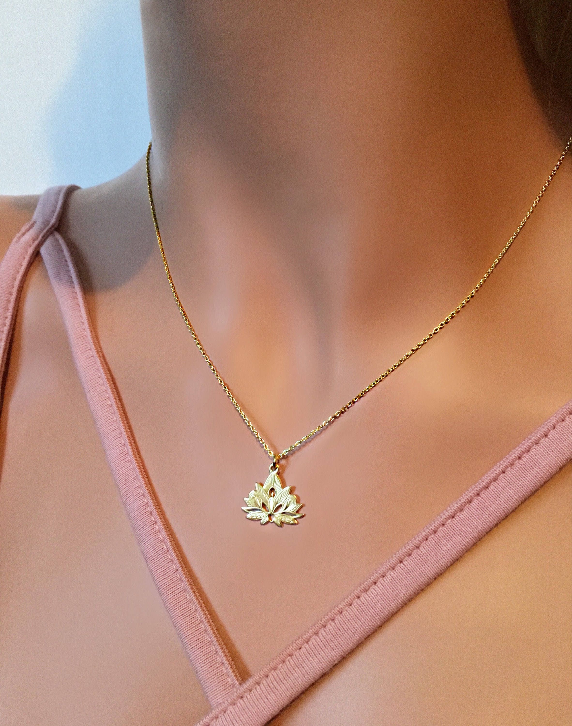 Gold Lotus Necklace, Gold Lotus Flower Necklace, Yoga