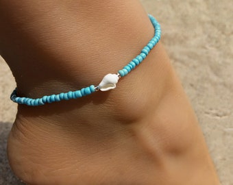 Turquoise Anklet, Ankle Bracelet, Shell Anklet, Foot Bracelet, Beaded Anklet, Beach Anklet , Beach Jewelry, Anklets for Women, Boho Anklet
