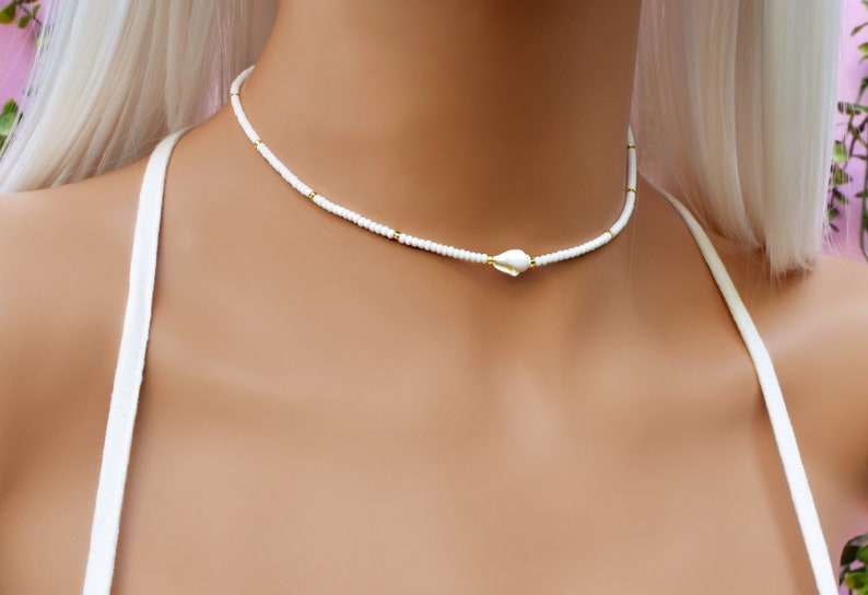 Shell Choker Necklace, Beach Choker, White Choker Necklace, Choker Collar, Boho Choker, Bohemian Necklace, Mermaid Choker, Bridal Choker image 3