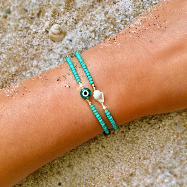 Evil Eye Bracelet, Turquoise Evil Eye Bracelet, Beaded Evil Eye Bracelet, Greek Evil Eye Bracelet, Protection Bracelet, Stacking Bracelets