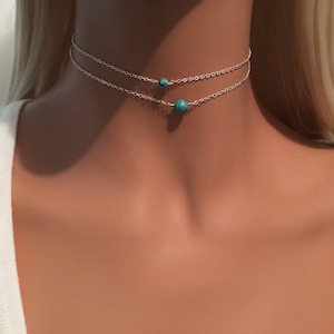Turquoise Choker, Choker Necklace, Simple Choker, Beach Choker, Beaded Choker, Turquoise Necklace, Sterling Silver Choker, Boho Choker